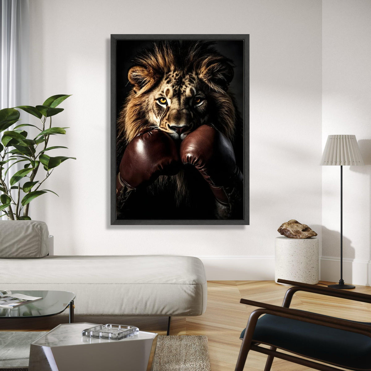 Fierce Lion with Boxing Gloves Canvas, Animal Sports Wall Art, Powerful Wildlife Portrait, Motivational Canvas Gift Art, Home Decor, Print
