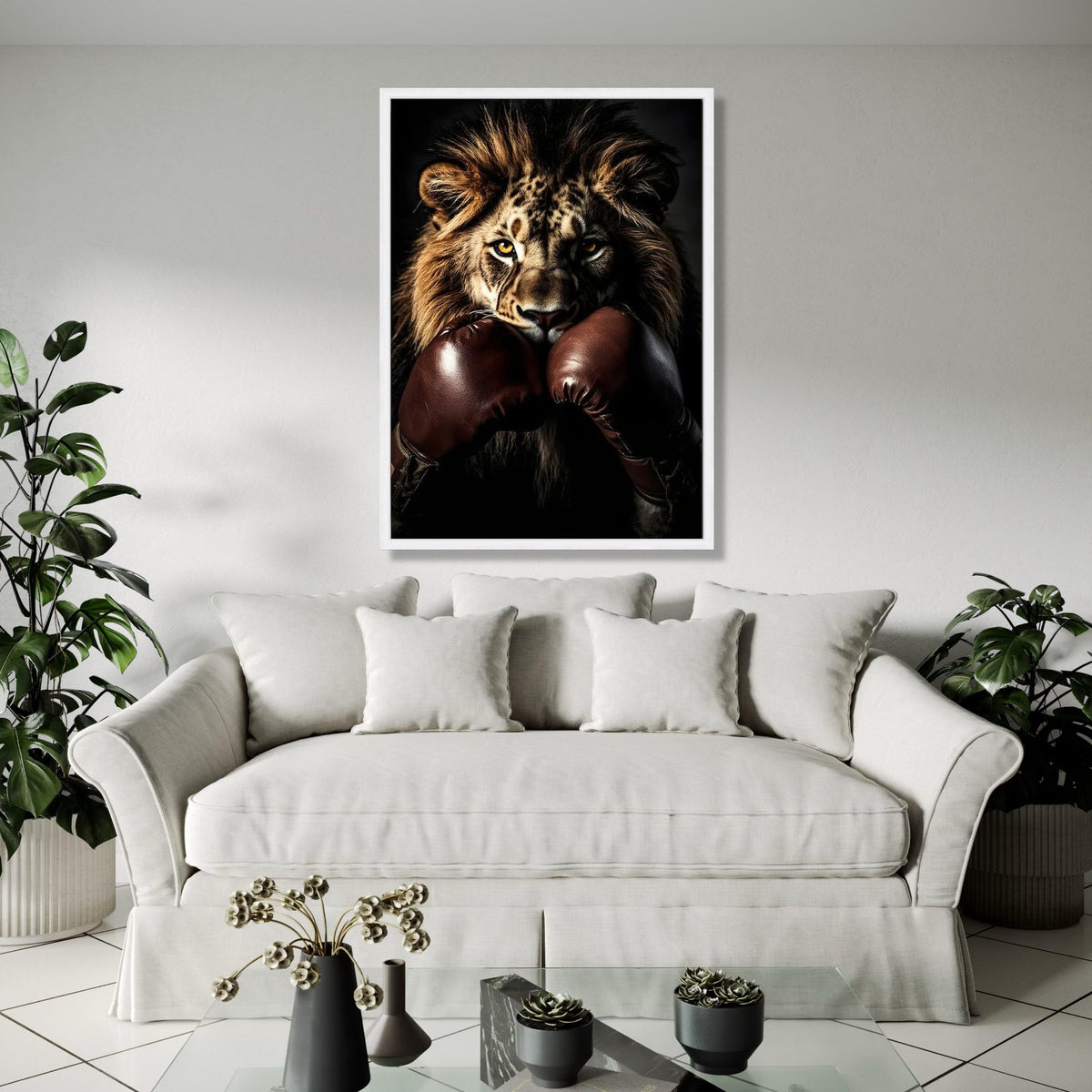 Fierce Lion with Boxing Gloves Canvas, Animal Sports Wall Art, Powerful Wildlife Portrait, Motivational Canvas Gift Art, Home Decor, Print