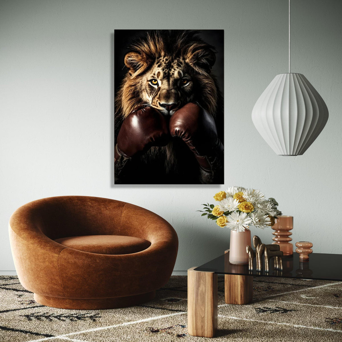 Fierce Lion with Boxing Gloves Canvas, Animal Sports Wall Art, Powerful Wildlife Portrait, Motivational Canvas Gift Art, Home Decor, Print