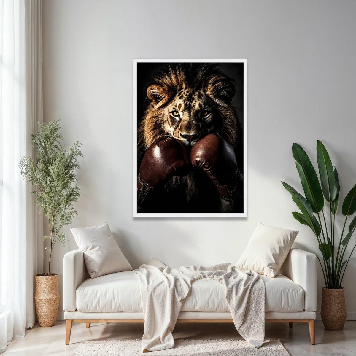 Fierce Lion with Boxing Gloves Canvas, Animal Sports Wall Art, Powerful Wildlife Portrait, Motivational Canvas Gift Art, Home Decor, Print