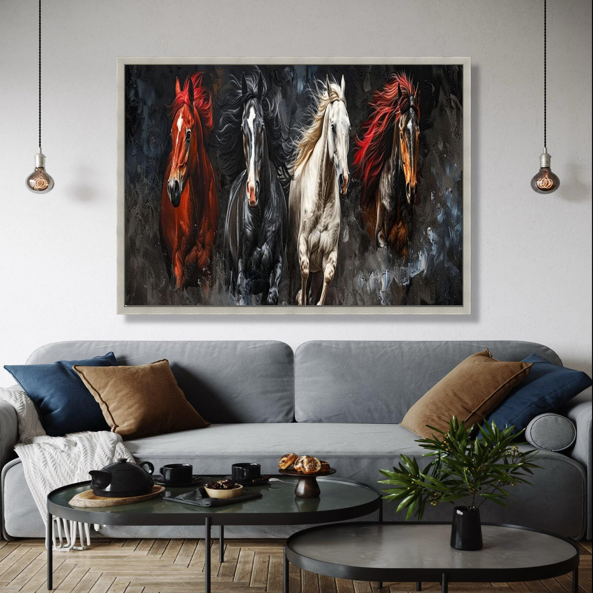 Majestic Galloping Horses Canvas Wall Art, Dynamic Horse Running Painting, Animal Wildlife Canvas, Home Décor Gift Art, Home Decor, Print
