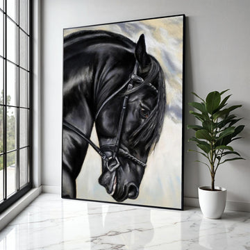 Majestic Black Stallion Canvas Wall Art, Equestrian Horse Portrait, Elegant Animal Canvas, Farmhouse Rustic Gift Art, Home Decor, Print
