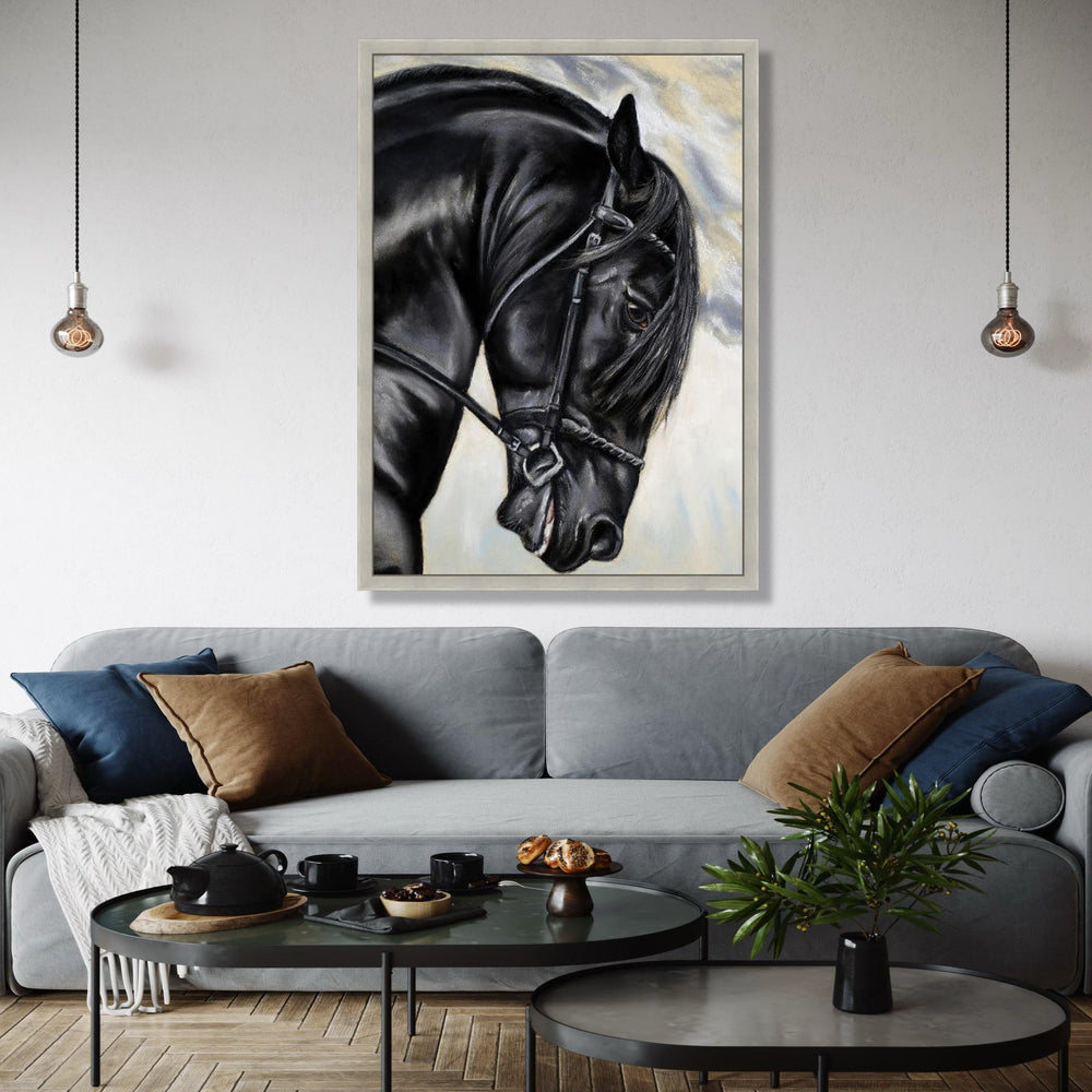 Majestic Black Stallion Canvas Wall Art, Equestrian Horse Portrait, Elegant Animal Canvas, Farmhouse Rustic Gift Art, Home Decor, Print