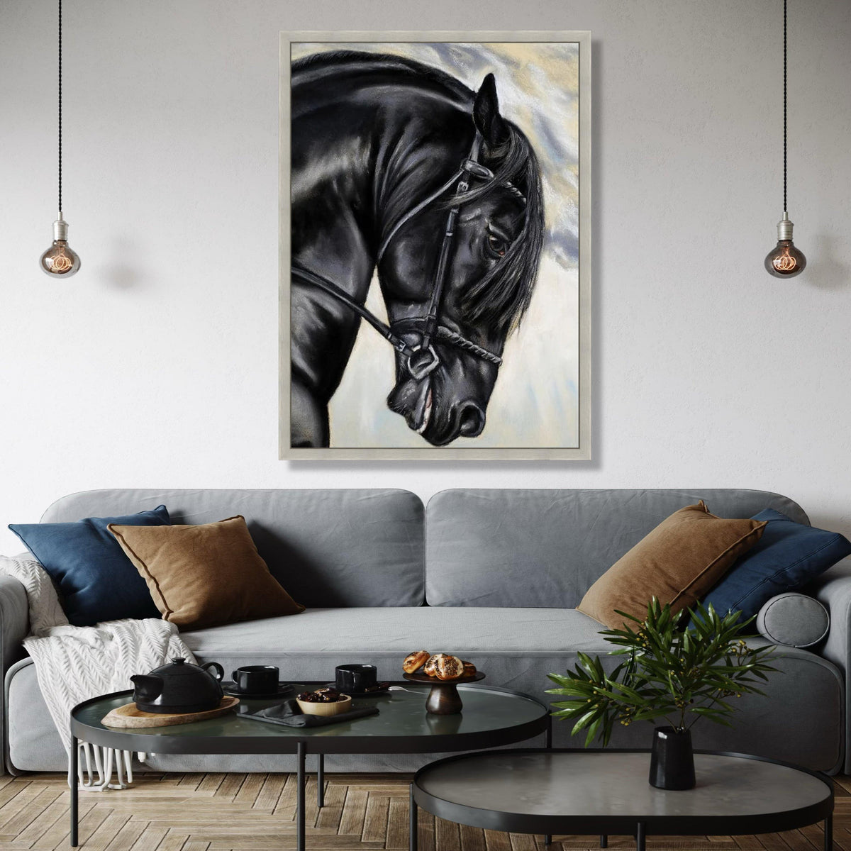 Majestic Black Stallion Canvas Wall Art, Equestrian Horse Portrait, Elegant Animal Canvas, Farmhouse Rustic Gift Art, Home Decor, Print
