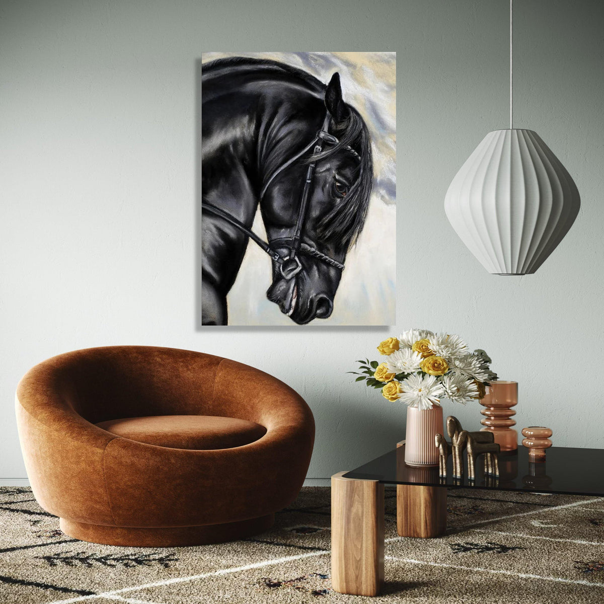 Majestic Black Stallion Canvas Wall Art, Equestrian Horse Portrait, Elegant Animal Canvas, Farmhouse Rustic Gift Art, Home Decor, Print