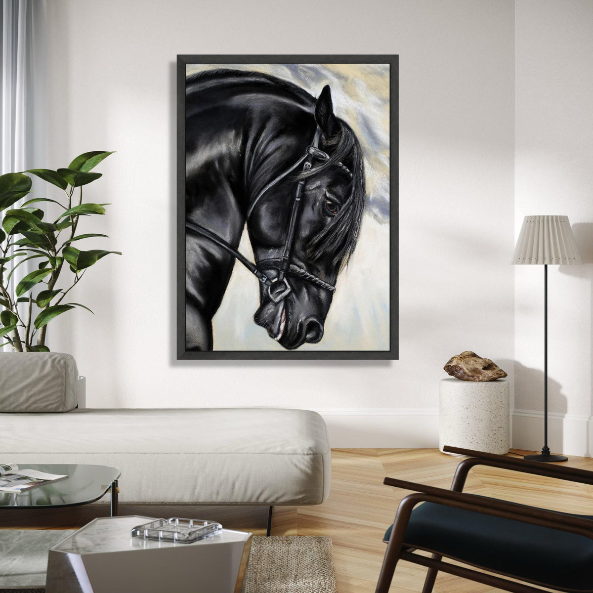 Majestic Black Stallion Canvas Wall Art, Equestrian Horse Portrait, Elegant Animal Canvas, Farmhouse Rustic Gift Art, Home Decor, Print