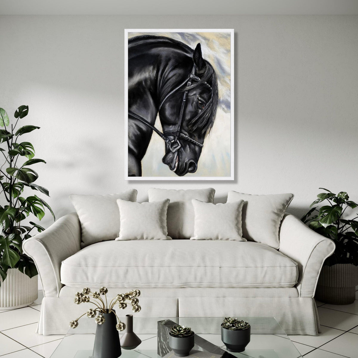 Majestic Black Stallion Canvas Wall Art, Equestrian Horse Portrait, Elegant Animal Canvas, Farmhouse Rustic Gift Art, Home Decor, Print