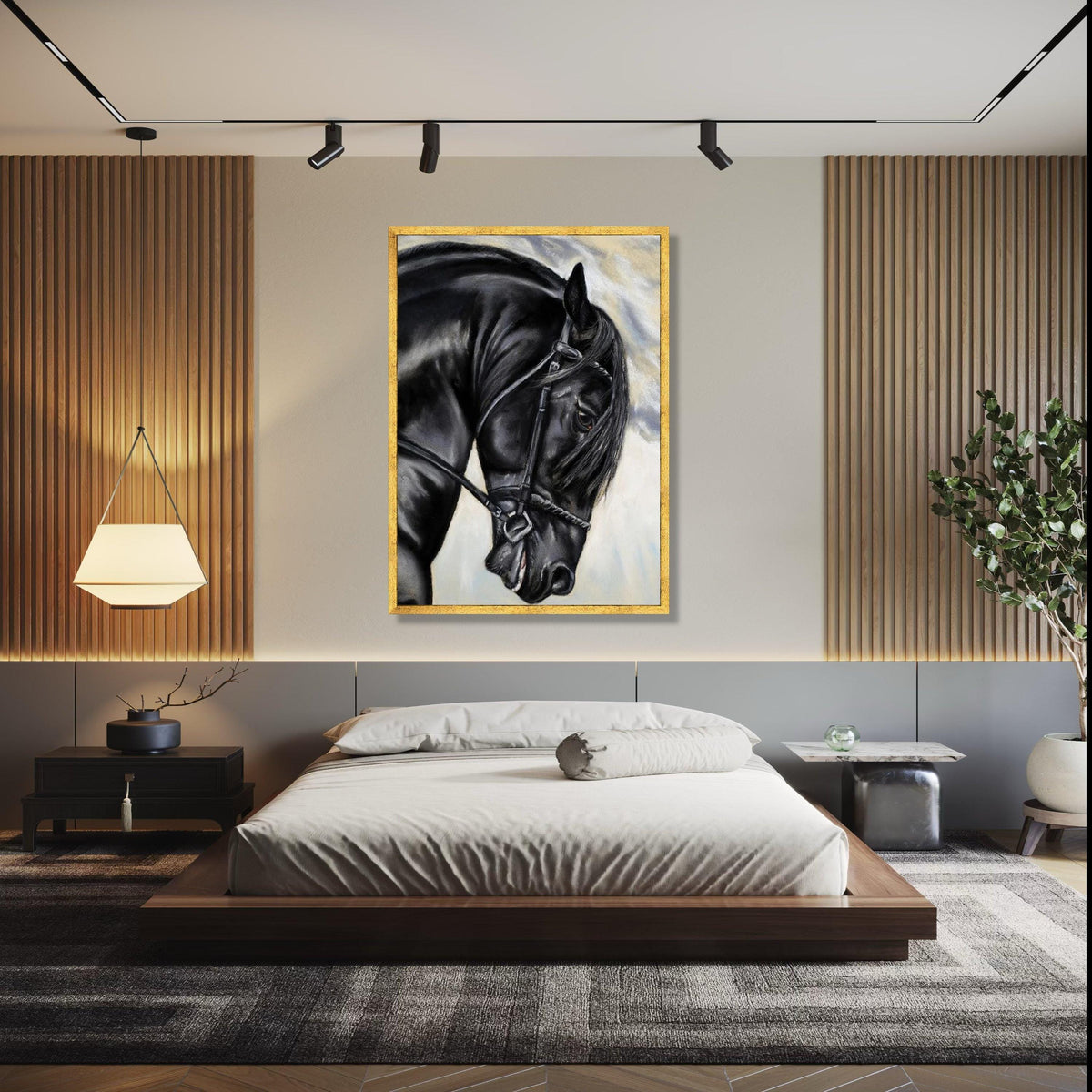 Majestic Black Stallion Canvas Wall Art, Equestrian Horse Portrait, Elegant Animal Canvas, Farmhouse Rustic Gift Art, Home Decor, Print