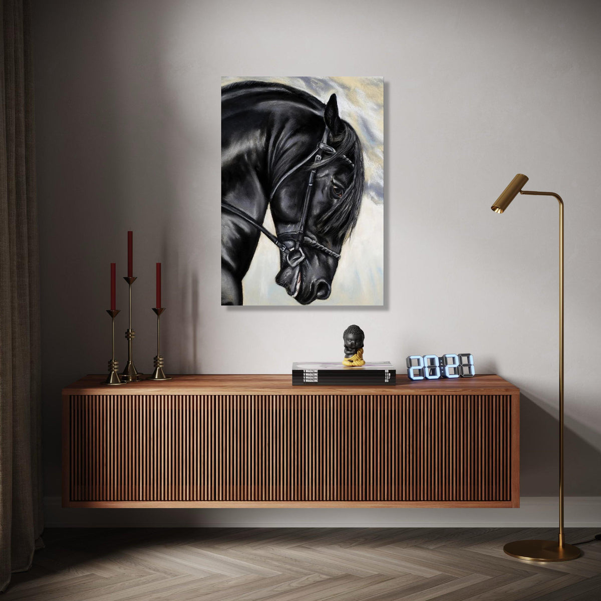 Majestic Black Stallion Canvas Wall Art, Equestrian Horse Portrait, Elegant Animal Canvas, Farmhouse Rustic Gift Art, Home Decor, Print