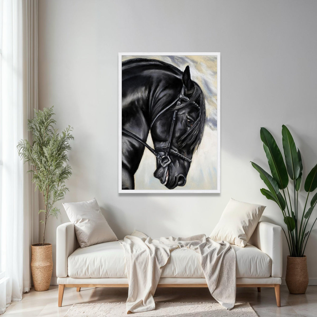Majestic Black Stallion Canvas Wall Art, Equestrian Horse Portrait, Elegant Animal Canvas, Farmhouse Rustic Gift Art, Home Decor, Print