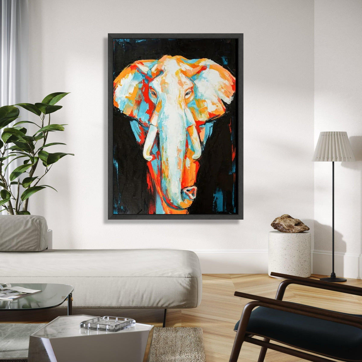 Vibrant Elephant Portrait Canvas, Modern Abstract Animal Art, Colorful Wildlife Wall Decor, Contemporary Safari Gift Art, Home Decor, Print