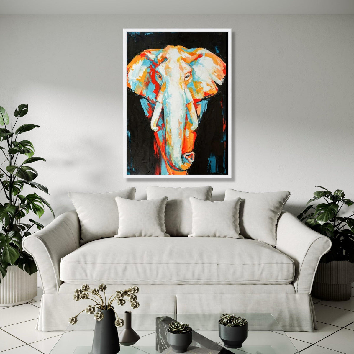 Vibrant Elephant Portrait Canvas, Modern Abstract Animal Art, Colorful Wildlife Wall Decor, Contemporary Safari Gift Art, Home Decor, Print