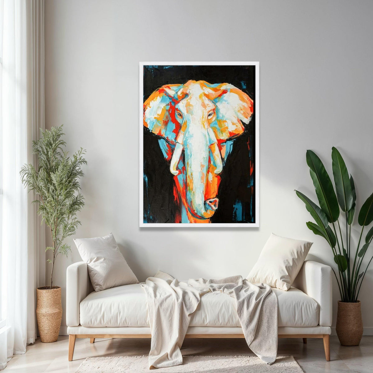 Vibrant Elephant Portrait Canvas, Modern Abstract Animal Art, Colorful Wildlife Wall Decor, Contemporary Safari Gift Art, Home Decor, Print