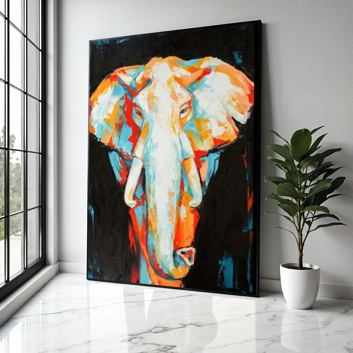 Vibrant Elephant Portrait Canvas, Modern Abstract Animal Art, Colorful Wildlife Wall Decor, Contemporary Safari Gift Art, Home Decor, Print
