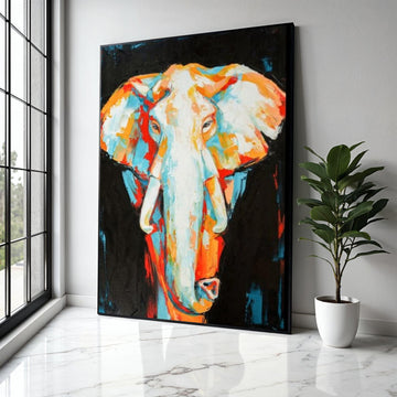 Vibrant Elephant Portrait Canvas, Modern Abstract Animal Art, Colorful Wildlife Wall Decor, Contemporary Safari Gift Art, Home Decor, Print