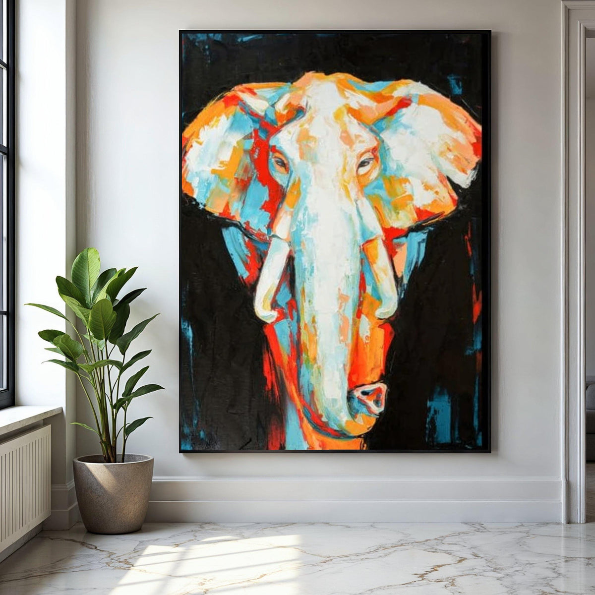 Vibrant Elephant Portrait Canvas, Modern Abstract Animal Art, Colorful Wildlife Wall Decor, Contemporary Safari Gift Art, Home Decor, Print