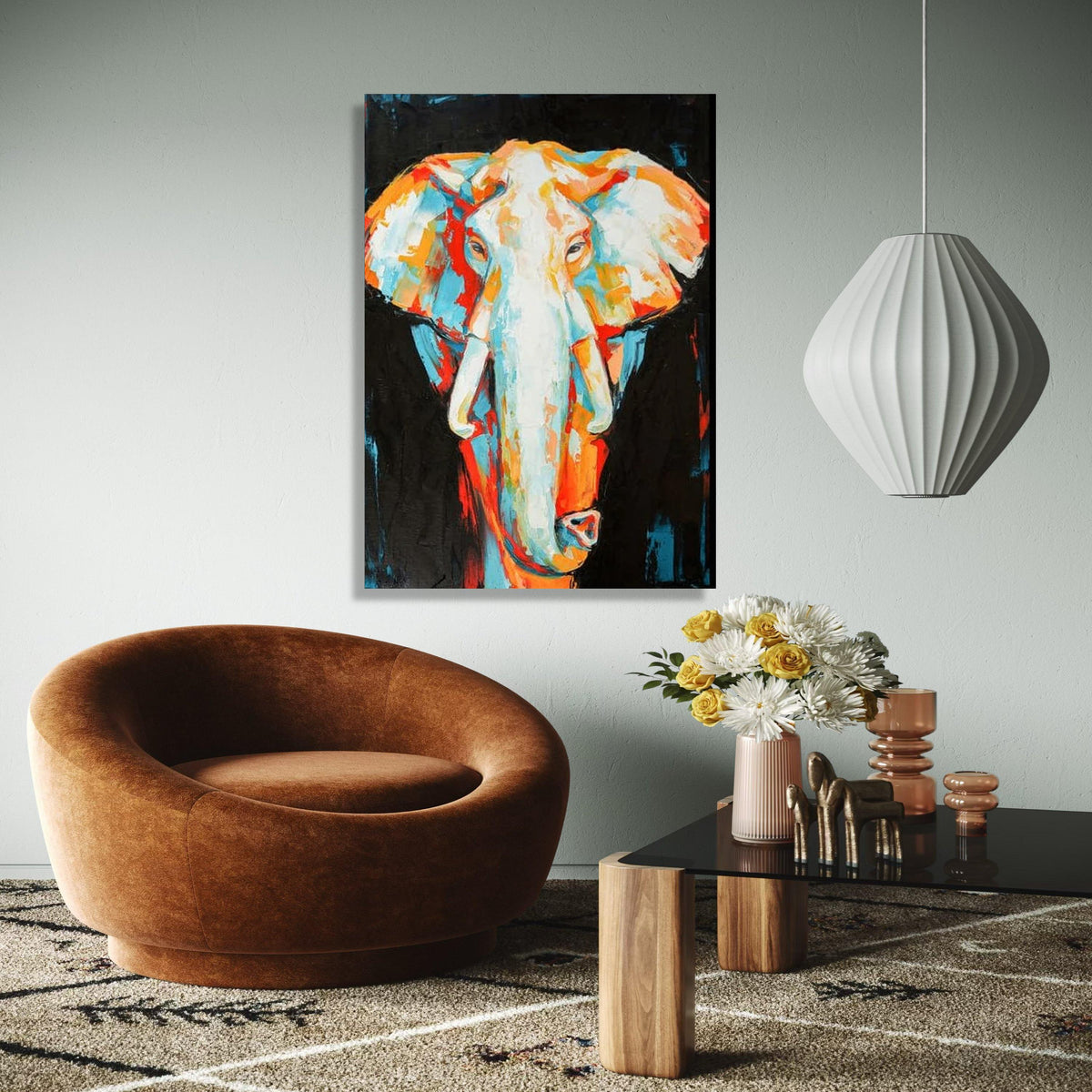 Vibrant Elephant Portrait Canvas, Modern Abstract Animal Art, Colorful Wildlife Wall Decor, Contemporary Safari Gift Art, Home Decor, Print