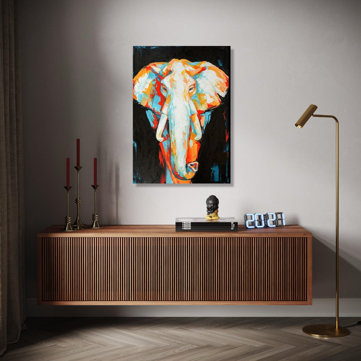 Vibrant Elephant Portrait Canvas, Modern Abstract Animal Art, Colorful Wildlife Wall Decor, Contemporary Safari Gift Art, Home Decor, Print