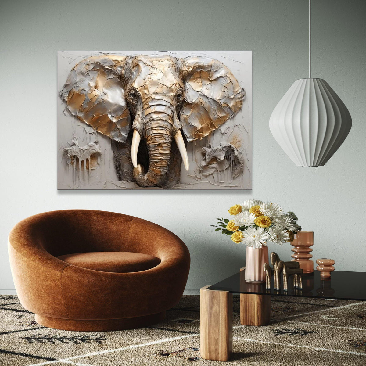 Majestic Elephant Head Canvas Wall Art, Animal Portrait, Safari Wildlife Decoration, 3D Style Neutral Tones Gift Art, Home Decor, Print