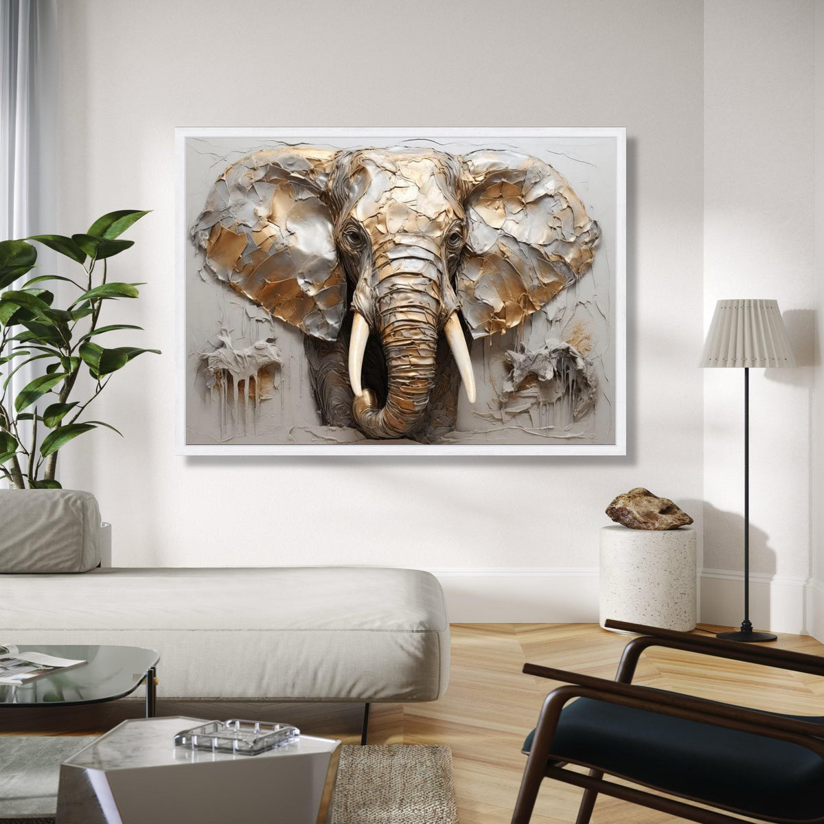 Majestic Elephant Head Canvas Wall Art, Animal Portrait, Safari Wildlife Decoration, 3D Style Neutral Tones Gift Art, Home Decor, Print