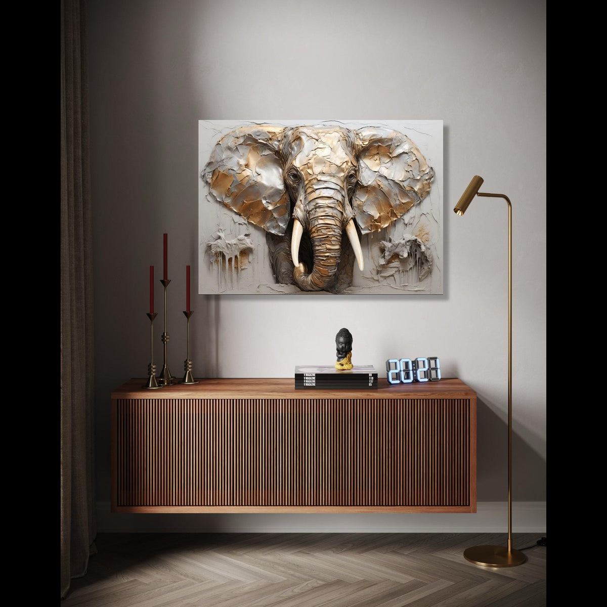 Majestic Elephant Head Canvas Wall Art, Animal Portrait, Safari Wildlife Decoration, 3D Style Neutral Tones Gift Art, Home Decor, Print