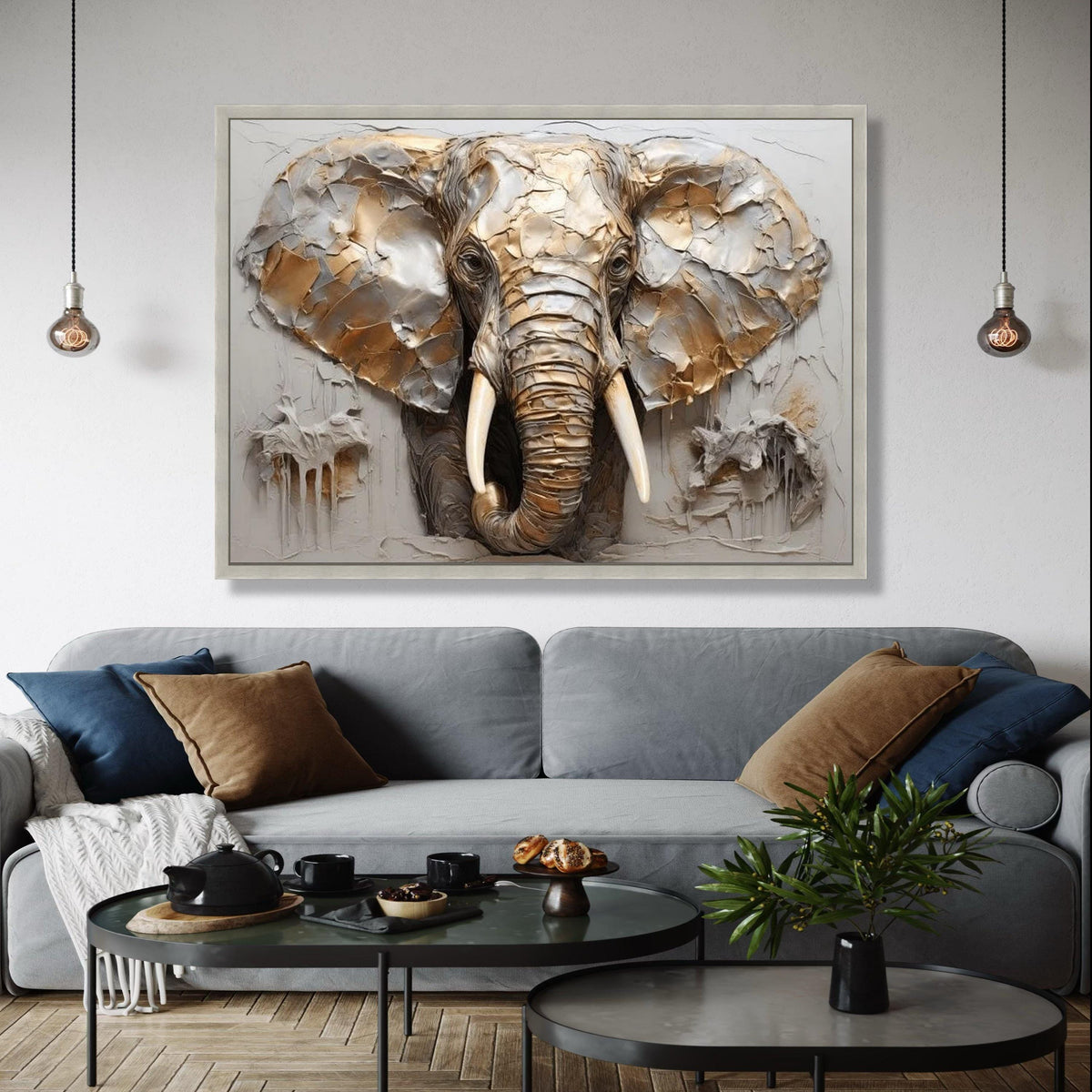 Majestic Elephant Head Canvas Wall Art, Animal Portrait, Safari Wildlife Decoration, 3D Style Neutral Tones Gift Art, Home Decor, Print