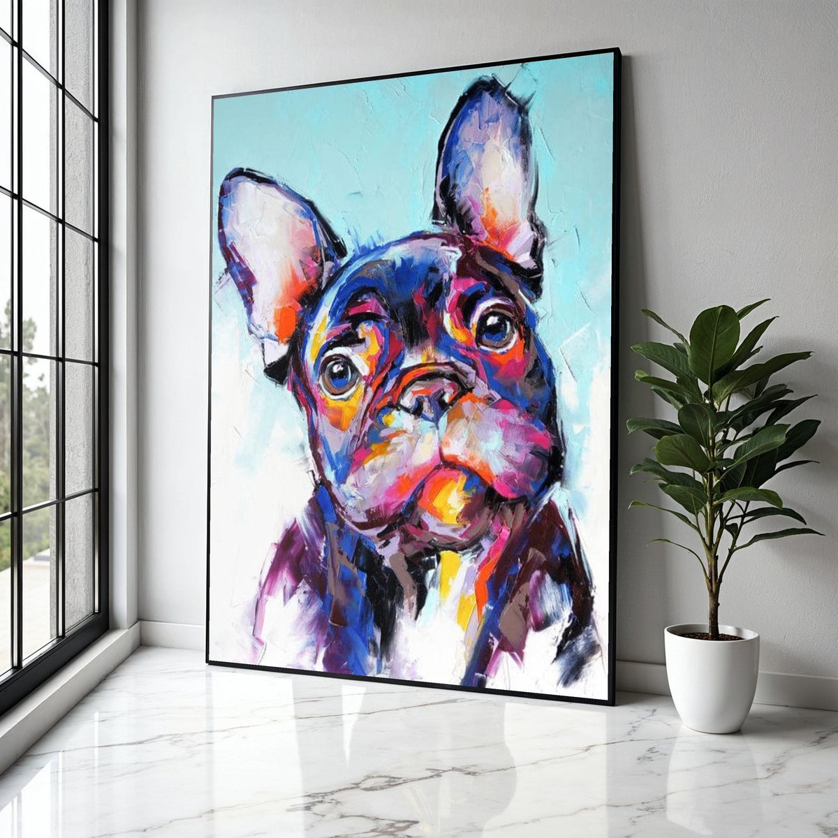 Colorful French Bulldog Portrait Canvas, Modern Dog Wall Art, Vibrant Pet Painting, Animal Artwork for Home Gift Art, Home Decor, Print