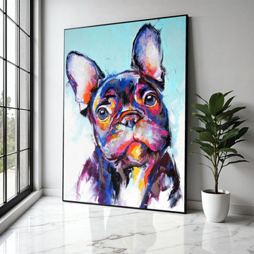 Colorful French Bulldog Portrait Canvas, Modern Dog Wall Art, Vibrant Pet Painting, Animal Artwork for Home Gift Art, Home Decor, Print