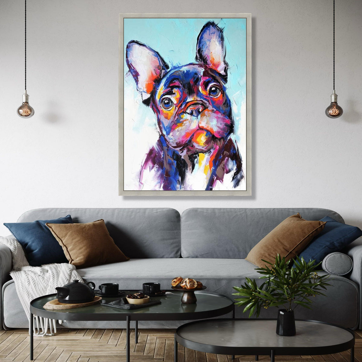 Colorful French Bulldog Portrait Canvas, Modern Dog Wall Art, Vibrant Pet Painting, Animal Artwork for Home Gift Art, Home Decor, Print