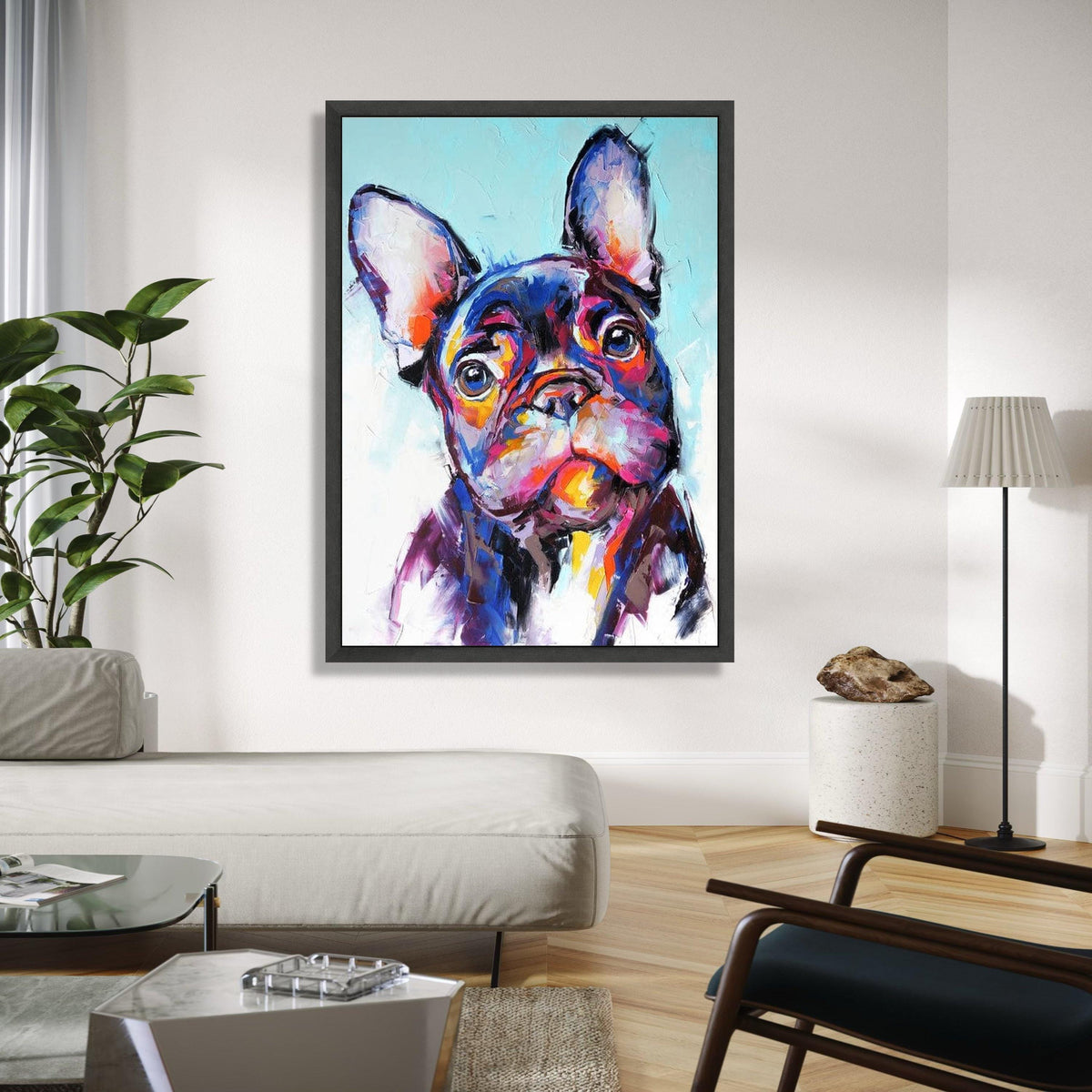 Colorful French Bulldog Portrait Canvas, Modern Dog Wall Art, Vibrant Pet Painting, Animal Artwork for Home Gift Art, Home Decor, Print