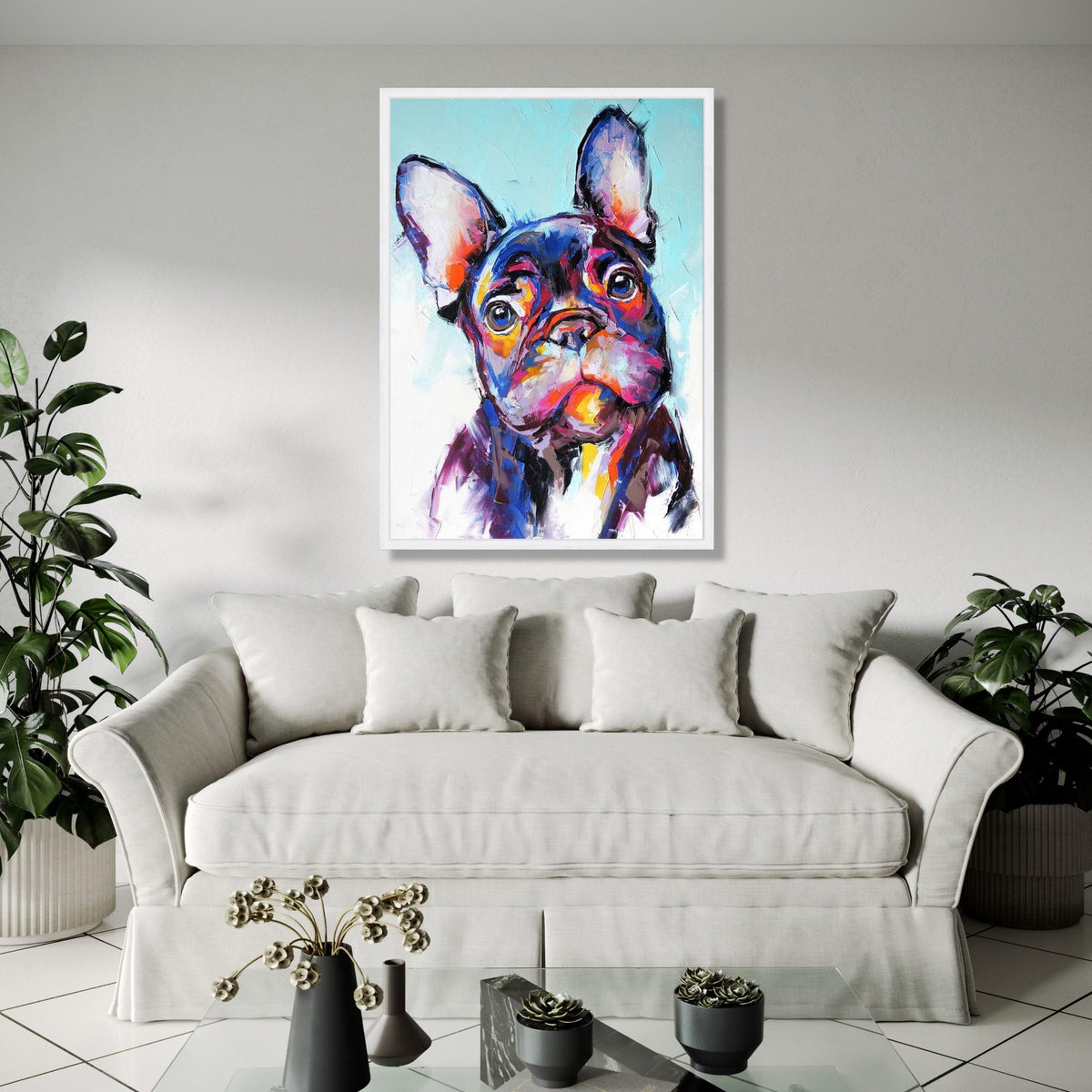 Colorful French Bulldog Portrait Canvas, Modern Dog Wall Art, Vibrant Pet Painting, Animal Artwork for Home Gift Art, Home Decor, Print