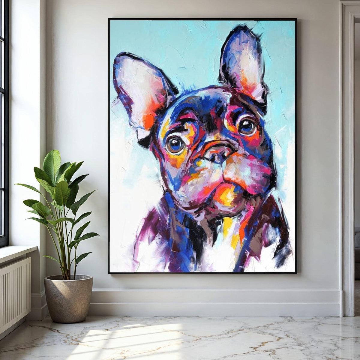 Colorful French Bulldog Portrait Canvas, Modern Dog Wall Art, Vibrant Pet Painting, Animal Artwork for Home Gift Art, Home Decor, Print