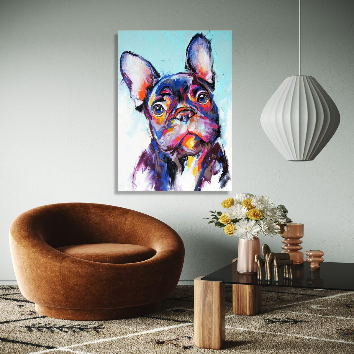 Colorful French Bulldog Portrait Canvas, Modern Dog Wall Art, Vibrant Pet Painting, Animal Artwork for Home Gift Art, Home Decor, Print