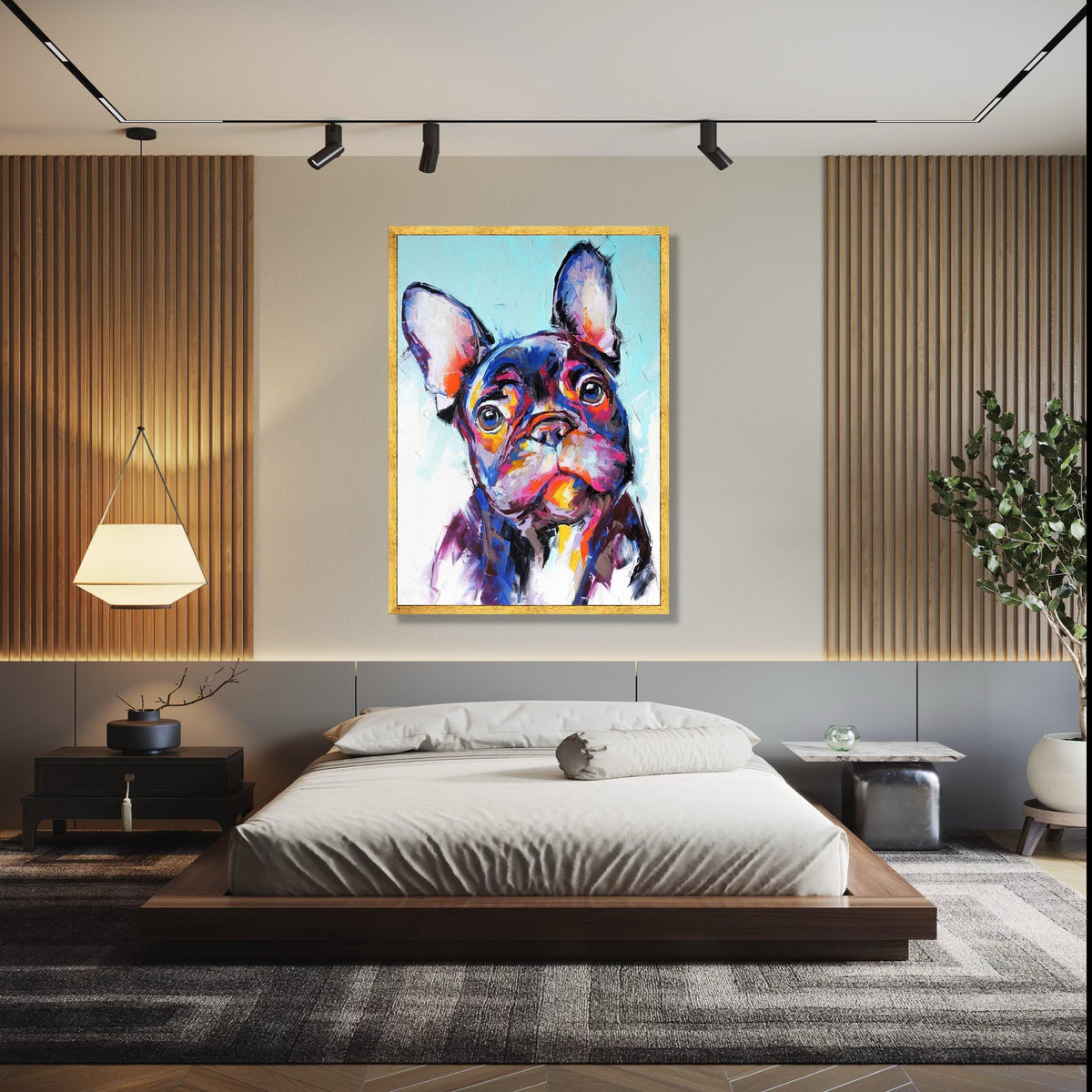 Colorful French Bulldog Portrait Canvas, Modern Dog Wall Art, Vibrant Pet Painting, Animal Artwork for Home Gift Art, Home Decor, Print