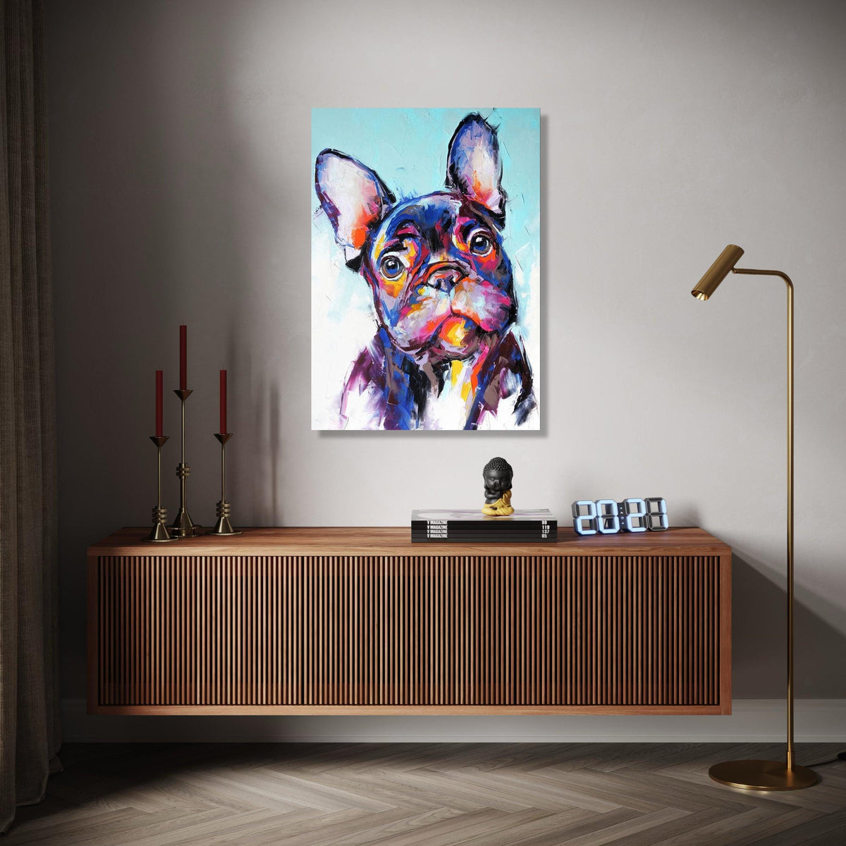 Colorful French Bulldog Portrait Canvas, Modern Dog Wall Art, Vibrant Pet Painting, Animal Artwork for Home Gift Art, Home Decor, Print