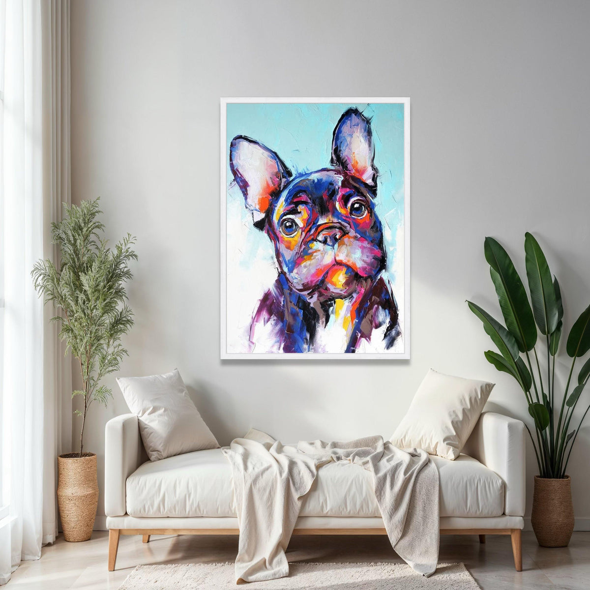 Colorful French Bulldog Portrait Canvas, Modern Dog Wall Art, Vibrant Pet Painting, Animal Artwork for Home Gift Art, Home Decor, Print