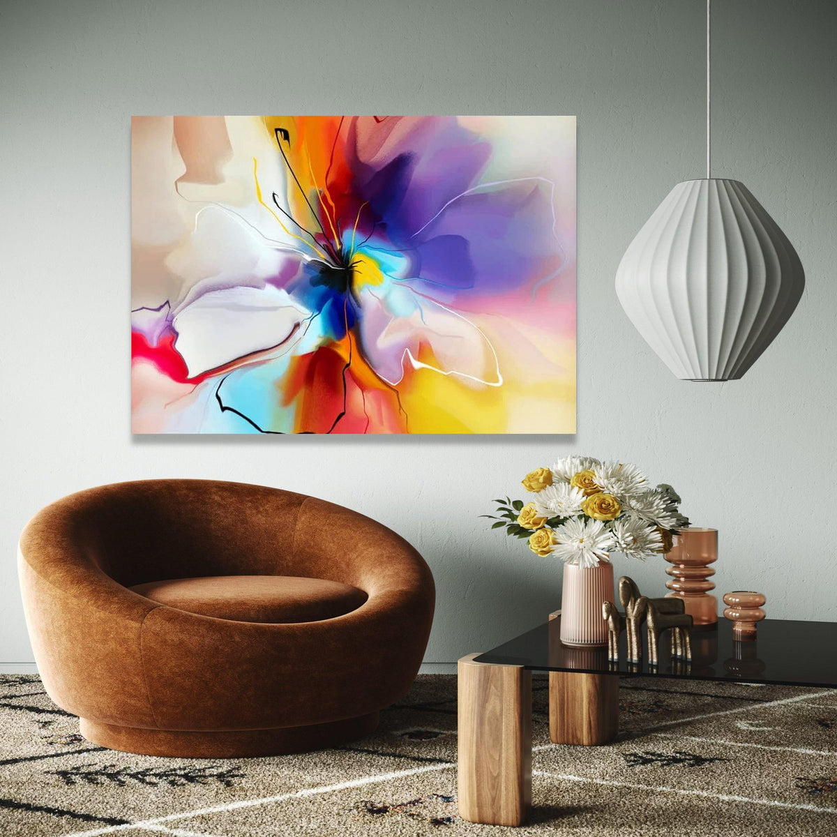 Vibrant Abstract Floral Canvas, Colorful Modern Wall Art, Contemporary Flower Painting, Home Decor Canvas, Ready Gift Art, Home Decor, Print