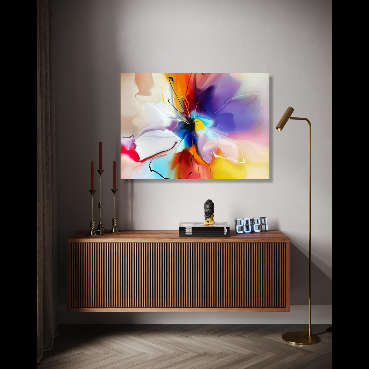 Vibrant Abstract Floral Canvas, Colorful Modern Wall Art, Contemporary Flower Painting, Home Decor Canvas, Ready Gift Art, Home Decor, Print
