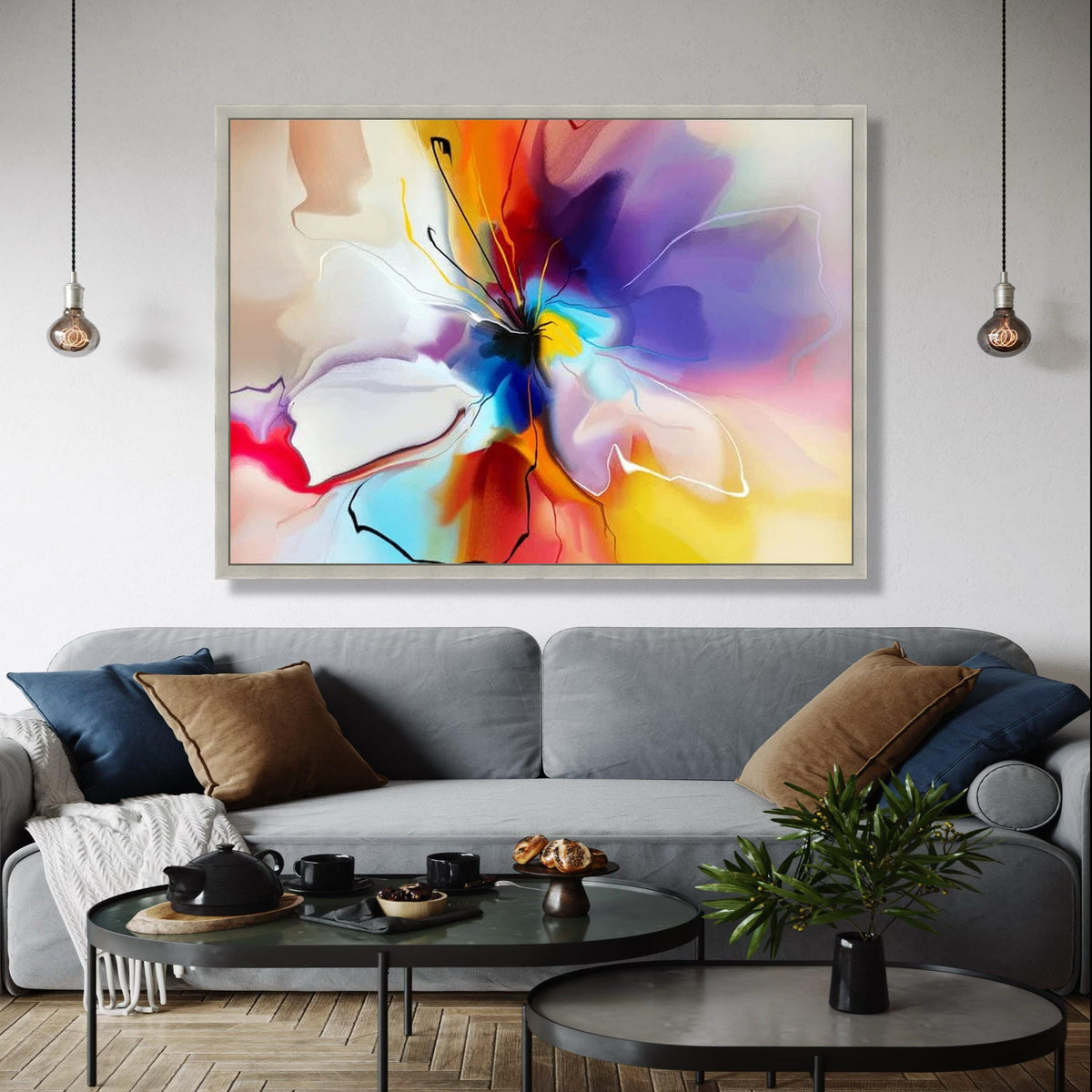 Vibrant Abstract Floral Canvas, Colorful Modern Wall Art, Contemporary Flower Painting, Home Decor Canvas, Ready Gift Art, Home Decor, Print