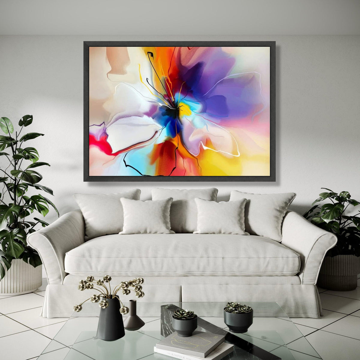 Vibrant Abstract Floral Canvas, Colorful Modern Wall Art, Contemporary Flower Painting, Home Decor Canvas, Ready Gift Art, Home Decor, Print