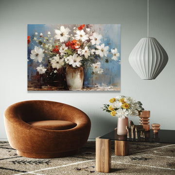 White and Red Floral Bouquet Canvas Wall Art, Rustic Vase Painting, Abstract Flower Canvas, Home Decor Wall Art, Gift Art, Home Decor, Print