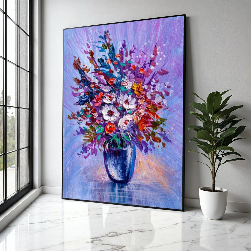 Vibrant Floral Bouquet Canvas, Abstract Flower Art, Colorful Vase Wall Decor, Painting, Modern Home Decoration Gift Art, Home Decor, Print