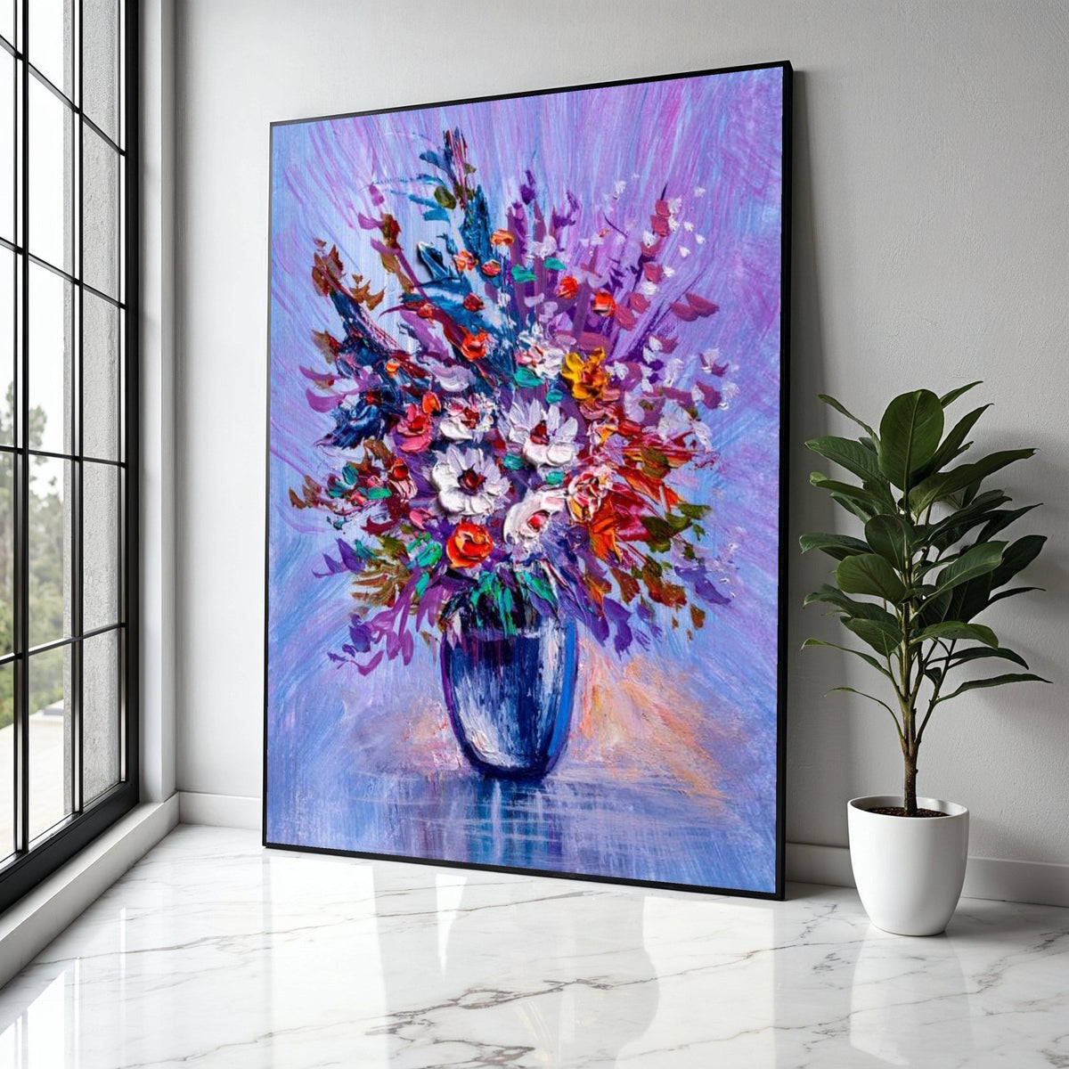 Vibrant Floral Bouquet Canvas, Abstract Flower Art, Colorful Vase Wall Decor, Painting, Modern Home Decoration Gift Art, Home Decor, Print