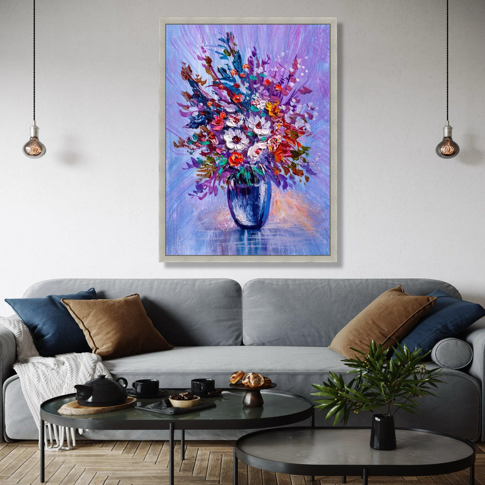 Vibrant Floral Bouquet Canvas, Abstract Flower Art, Colorful Vase Wall Decor, Painting, Modern Home Decoration Gift Art, Home Decor, Print