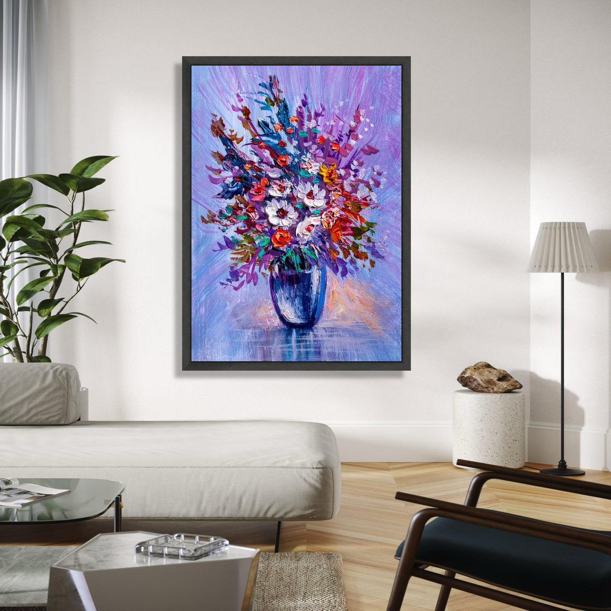 Vibrant Floral Bouquet Canvas, Abstract Flower Art, Colorful Vase Wall Decor, Painting, Modern Home Decoration Gift Art, Home Decor, Print