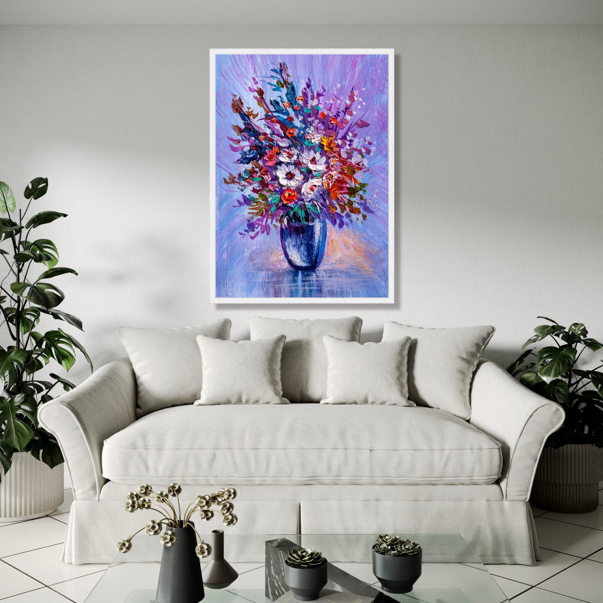 Vibrant Floral Bouquet Canvas, Abstract Flower Art, Colorful Vase Wall Decor, Painting, Modern Home Decoration Gift Art, Home Decor, Print