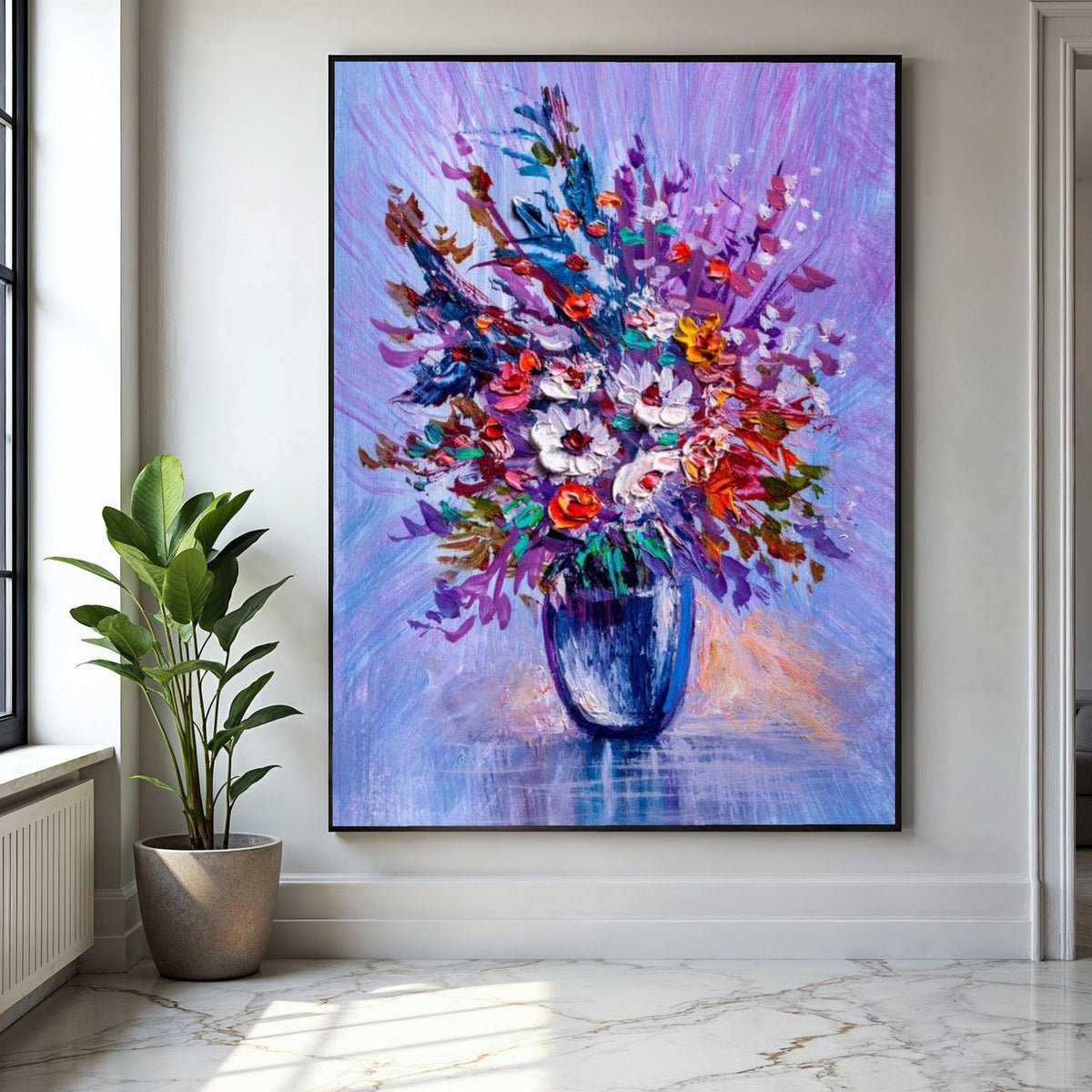 Vibrant Floral Bouquet Canvas, Abstract Flower Art, Colorful Vase Wall Decor, Painting, Modern Home Decoration Gift Art, Home Decor, Print