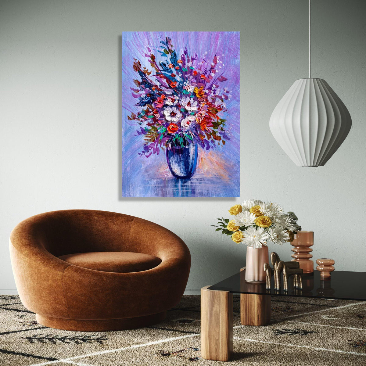 Vibrant Floral Bouquet Canvas, Abstract Flower Art, Colorful Vase Wall Decor, Painting, Modern Home Decoration Gift Art, Home Decor, Print