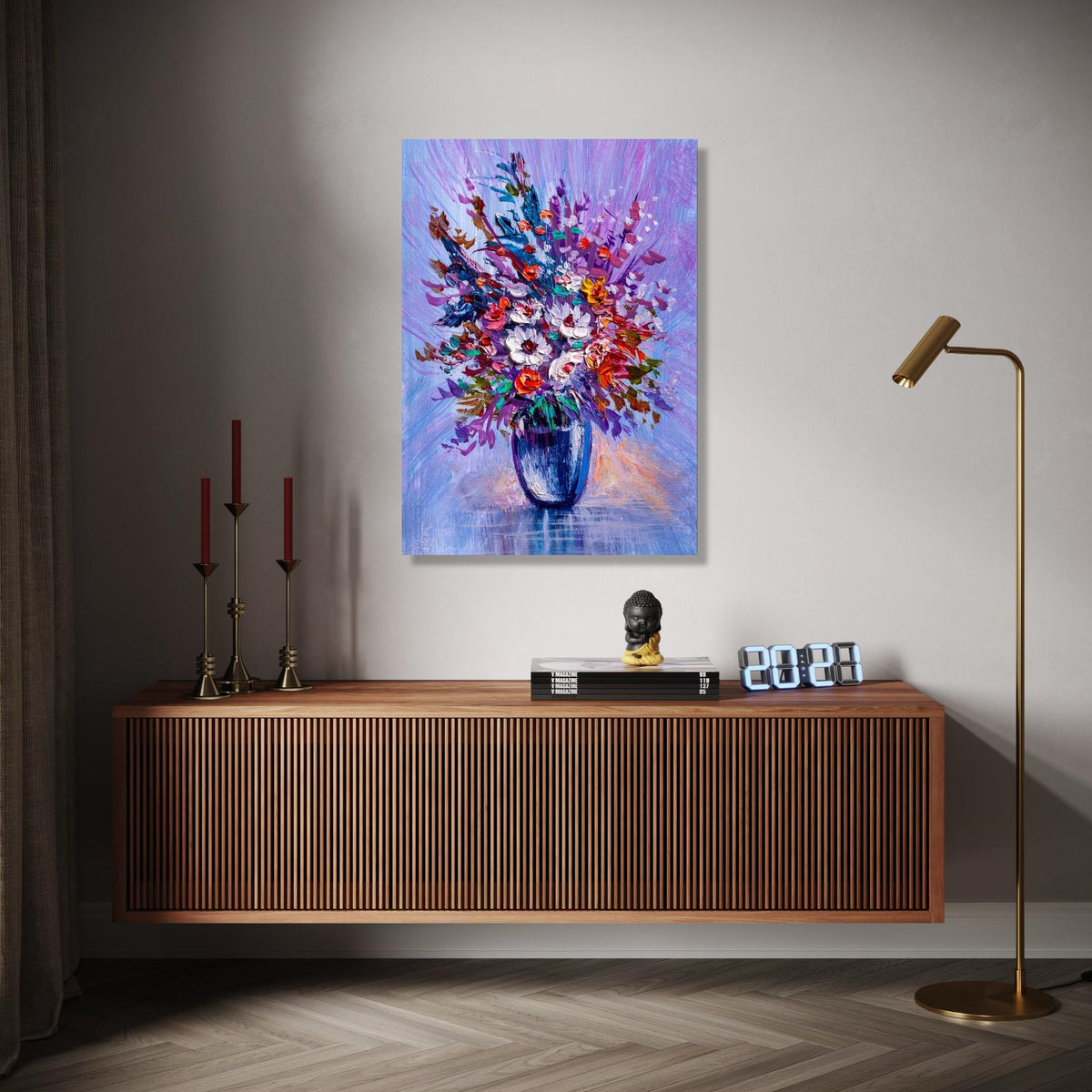 Vibrant Floral Bouquet Canvas, Abstract Flower Art, Colorful Vase Wall Decor, Painting, Modern Home Decoration Gift Art, Home Decor, Print