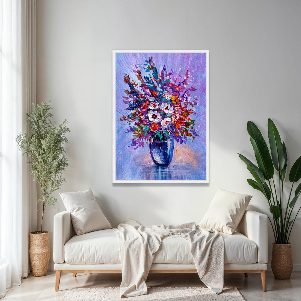 Vibrant Floral Bouquet Canvas, Abstract Flower Art, Colorful Vase Wall Decor, Painting, Modern Home Decoration Gift Art, Home Decor, Print